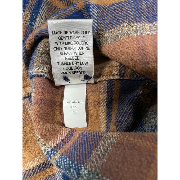 Flag & Anthem Plaid Flannel Shirt Sz 2XLT Tall Brown Blue Cotton Button Down - Picture 8 of 9